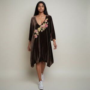 Aratta Asymmetrical Brown Dress with Floral Accents